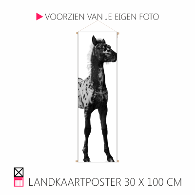 Happy Landkaartposter textielposter leuk voor aande wand paard pony hond rhodesian ridgeback veulen shetty shetlander pony cob horse pferde happy stable oprolbaar houten stokjes