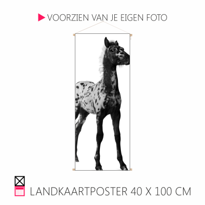 Happy Landkaartposter textielposter leuk voor aande wand paard pony hond rhodesian ridgeback veulen shetty shetlander pony cob horse pferde happy stable oprolbaar houten stokjes