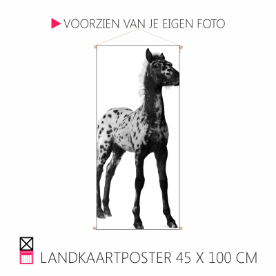 Happy Landkaartposter textielposter leuk voor aande wand paard pony hond rhodesian ridgeback veulen shetty shetlander pony cob horse pferde happy stable oprolbaar houten stokjes