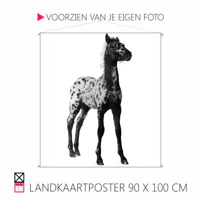 Happy Landkaartposter textielposter leuk voor aande wand paard pony hond rhodesian ridgeback veulen shetty shetlander pony cob horse pferde happy stable oprolbaar houten stokjes