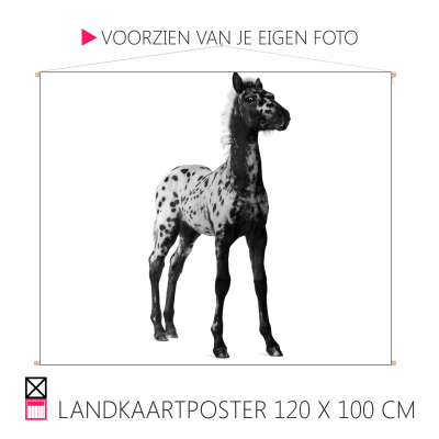 Happy Landkaartposter textielposter leuk voor aande wand paard pony hond rhodesian ridgeback veulen shetty shetlander pony cob horse pferde happy stable oprolbaar houten stokjes