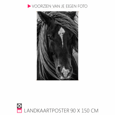 Happy Landkaartposter textielposter leuk voor aande wand paard pony hond rhodesian ridgeback veulen shetty shetlander pony cob horse pferde happy stable oprolbaar houten stokjes